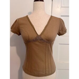 Express Vintage Style Sheer Lace Short Sleeve Blouse